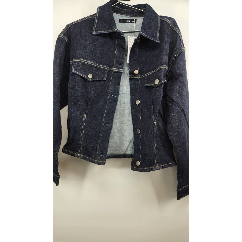 Mango Women's Small Blue‎ Denim Fitted Pockets Jacket NWT